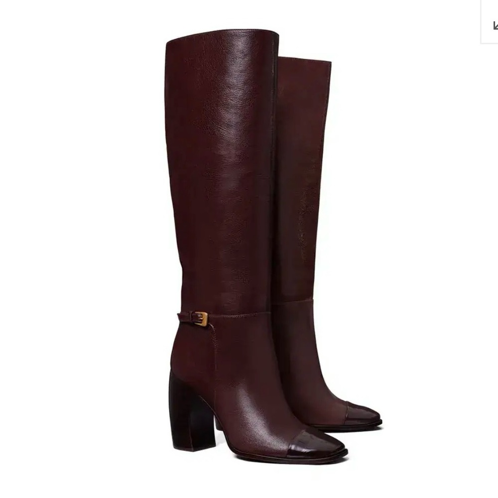 NEW Tory Burch Banana Heel Tall Buckle Boot 100mm - Plum